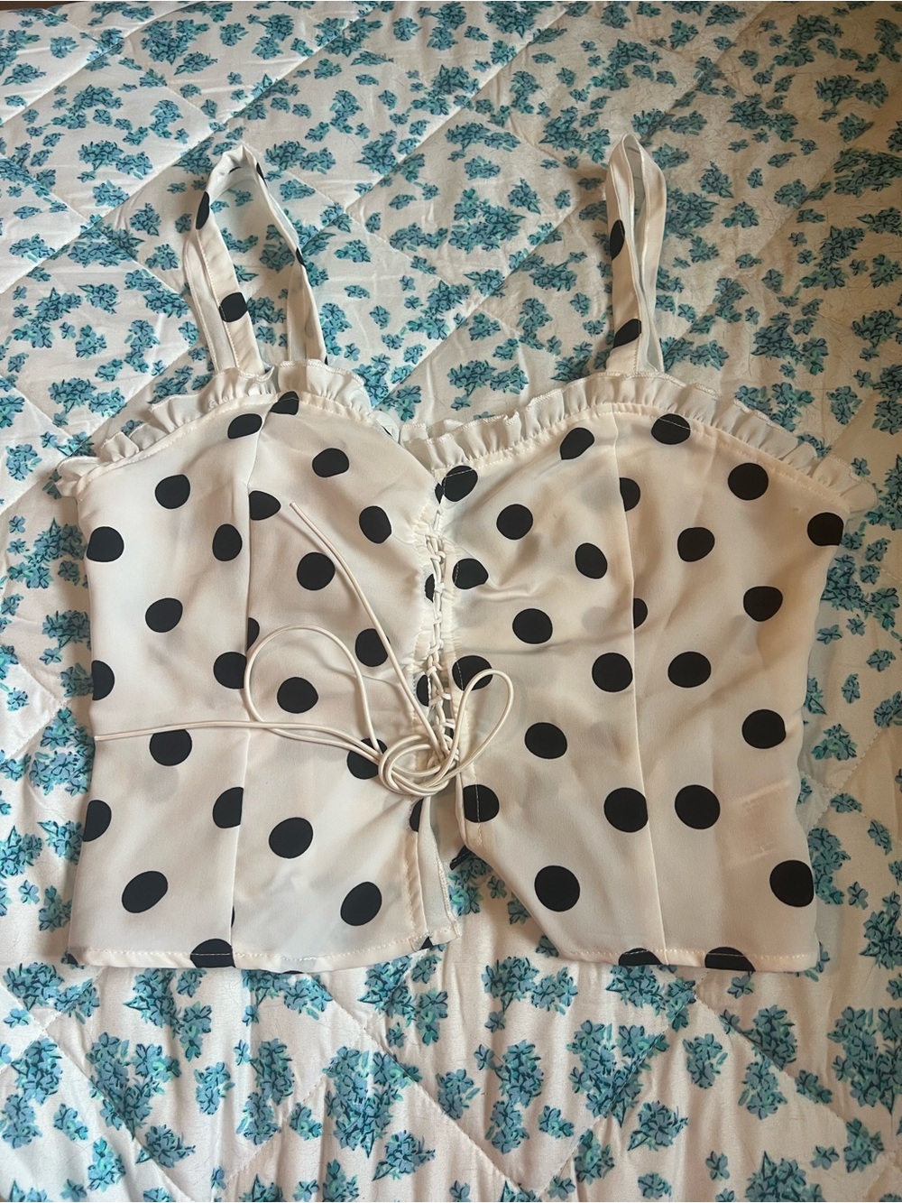 Forever 21 White Polka Dot Tie-Back Crop Cami